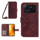 For Xiaomi Mi 11 Ultra Skin Feel Sun Flower Pattern Flip Leather Phone Case with Lanyard(Wine Red) - 1