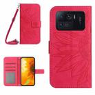 For Xiaomi Mi 11 Ultra Skin Feel Sun Flower Pattern Flip Leather Phone Case with Lanyard(Rose Red) - 1