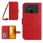 For Xiaomi Poco C40 Skin Feel Sun Flower Pattern Flip Leather Phone Case with Lanyard(Red) - 1