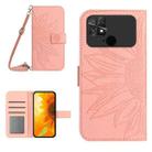 For Xiaomi Poco C40 Skin Feel Sun Flower Pattern Flip Leather Phone Case with Lanyard(Pink) - 1