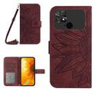 For Xiaomi Poco C40 Skin Feel Sun Flower Pattern Flip Leather Phone Case with Lanyard(Wine Red) - 1
