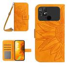 For Xiaomi Poco C40 Skin Feel Sun Flower Pattern Flip Leather Phone Case with Lanyard(Yellow) - 1