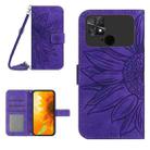 For Xiaomi Poco C40 Skin Feel Sun Flower Pattern Flip Leather Phone Case with Lanyard(Dark Purple) - 1