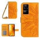 For Xiaomi Poco F4 5G Skin Feel Sun Flower Pattern Flip Leather Phone Case with Lanyard(Yellow) - 1