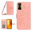 For Xiaomi Poco F4 GT Skin Feel Sun Flower Pattern Flip Leather Phone Case with Lanyard(Pink) - 1