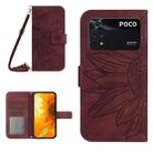 For Xiaomi Poco M4 Pro 4G Skin Feel Sun Flower Pattern Flip Leather Phone Case with Lanyard(Wine Red) - 1
