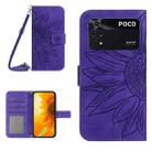For Xiaomi Poco M4 Pro 4G Skin Feel Sun Flower Pattern Flip Leather Phone Case with Lanyard(Dark Purple) - 1