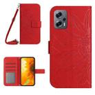 For Xiaomi Poco X4 GT Skin Feel Sun Flower Pattern Flip Leather Phone Case with Lanyard(Red) - 1
