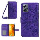 For Xiaomi Poco X4 GT Skin Feel Sun Flower Pattern Flip Leather Phone Case with Lanyard(Dark Purple) - 1