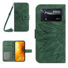 For Xiaomi Poco X4 Pro 5G Skin Feel Sun Flower Pattern Flip Leather Phone Case with Lanyard(Green) - 1