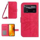 For Xiaomi Poco X4 Pro 5G Skin Feel Sun Flower Pattern Flip Leather Phone Case with Lanyard(Rose Red) - 1