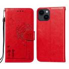 For iPhone 14 / 13 Dandelion Embossing Flip Leather Phone Case(Red) - 1