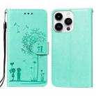 For iPhone 14 Pro Dandelion Embossing Flip Leather Phone Case(Green) - 1