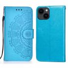 For iPone 14 Plus Totems Embossing Flip Leather Phone Case(Blue) - 1