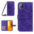 For T-Mobile Revvl 6 Pro 5G Skin Feel Sun Flower Pattern Flip Leather Phone Case with Lanyard(Dark Purple) - 1