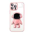 For iPhone 14 Electroplating PC Astronaut Holder Phone Case with Lens Film(Pink) - 1