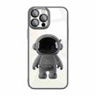 For iPhone 14 Electroplating PC Astronaut Holder Phone Case with Lens Film(Black) - 1