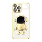 For iPhone 14 Plus Electroplating PC Astronaut Holder Phone Case with Lens Film(Gold) - 1