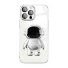 For iPhone 14 Pro Max Electroplating PC Astronaut Holder Phone Case with Lens Film(Silver) - 1