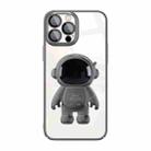 For iPhone 14 Pro Max Electroplating PC Astronaut Holder Phone Case with Lens Film(Black) - 1