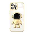 For iPhone 11 Pro Electroplating PC Astronaut Holder Phone Case with Lens Film(Gold) - 1
