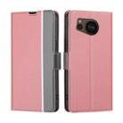 For Sharp Aquos sense7 Plus Twill Texture Side Buckle Leather Phone Case(Pink) - 1