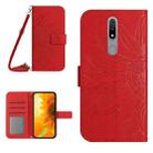 For Nokia 2.4 Skin Feel Sun Flower Pattern Flip Leather Phone Case with Lanyard(Red) - 1