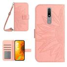 For Nokia 2.4 Skin Feel Sun Flower Pattern Flip Leather Phone Case with Lanyard(Pink) - 1