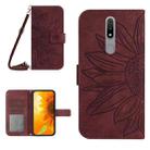 For Nokia 2.4 Skin Feel Sun Flower Pattern Flip Leather Phone Case with Lanyard(Wine Red) - 1