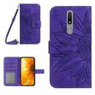 For Nokia 2.4 Skin Feel Sun Flower Pattern Flip Leather Phone Case with Lanyard(Dark Purple) - 1