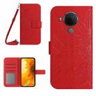 For Nokia 5.4 Skin Feel Sun Flower Pattern Flip Leather Phone Case with Lanyard(Red) - 1