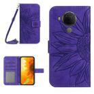 For Nokia 5.4 Skin Feel Sun Flower Pattern Flip Leather Phone Case with Lanyard(Dark Purple) - 1