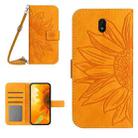 For Nokia C01 Plus Skin Feel Sun Flower Pattern Flip Leather Phone Case with Lanyard(Yellow) - 1