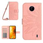 For Nokia C10 / C20 Skin Feel Sun Flower Pattern Flip Leather Phone Case with Lanyard(Pink) - 1