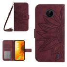 For Nokia C10 / C20 Skin Feel Sun Flower Pattern Flip Leather Phone Case with Lanyard(Wine Red) - 1