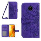 For Nokia C10 / C20 Skin Feel Sun Flower Pattern Flip Leather Phone Case with Lanyard(Dark Purple) - 1