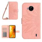 For Nokia C20 Plus Skin Feel Sun Flower Pattern Flip Leather Phone Case with Lanyard(Pink) - 1