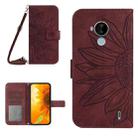 For Nokia C30 Skin Feel Sun Flower Pattern Flip Leather Phone Case with Lanyard(Wine Red) - 1