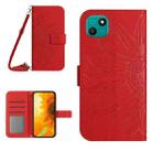 For Wiko T10 Skin Feel Sun Flower Pattern Flip Leather Phone Case with Lanyard(Red) - 1