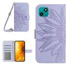 For Wiko T10 Skin Feel Sun Flower Pattern Flip Leather Phone Case with Lanyard(Purple) - 1