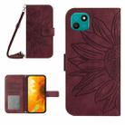 For Wiko T10 Skin Feel Sun Flower Pattern Flip Leather Phone Case with Lanyard(Wine Red) - 1