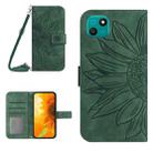 For Wiko T10 Skin Feel Sun Flower Pattern Flip Leather Phone Case with Lanyard(Green) - 1