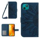 For Wiko T10 Skin Feel Sun Flower Pattern Flip Leather Phone Case with Lanyard(Inky Blue) - 1