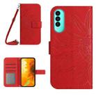 For Wiko T50 Skin Feel Sun Flower Pattern Flip Leather Phone Case with Lanyard(Red) - 1