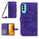 For Wiko T50 Skin Feel Sun Flower Pattern Flip Leather Phone Case with Lanyard(Dark Purple) - 1