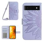 For Google Pixel 6 Skin Feel Sun Flower Pattern Flip Leather Phone Case with Lanyard(Purple) - 1