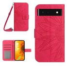 For Google Pixel 6 Skin Feel Sun Flower Pattern Flip Leather Phone Case with Lanyard(Rose Red) - 1