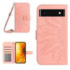 For Google Pixel 6 Pro Skin Feel Sun Flower Pattern Flip Leather Phone Case with Lanyard(Pink) - 1
