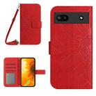 For Google Pixel 6A Skin Feel Sun Flower Pattern Flip Leather Phone Case with Lanyard(Red) - 1