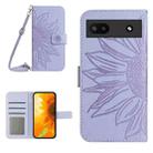 For Google Pixel 6A Skin Feel Sun Flower Pattern Flip Leather Phone Case with Lanyard(Purple) - 1